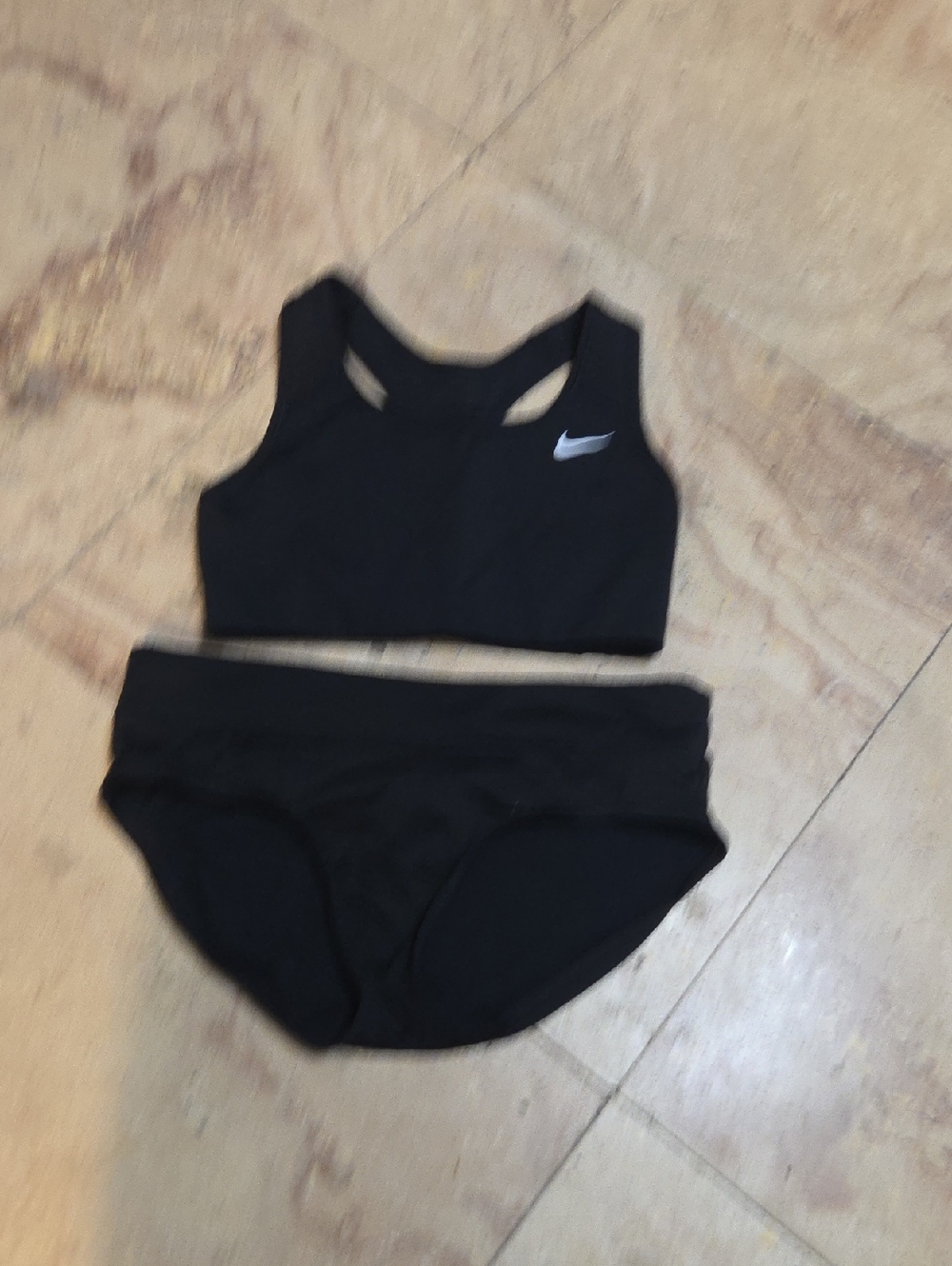 Nike Black Athletic Bra and Briefs Set with White Swoosh Size Small